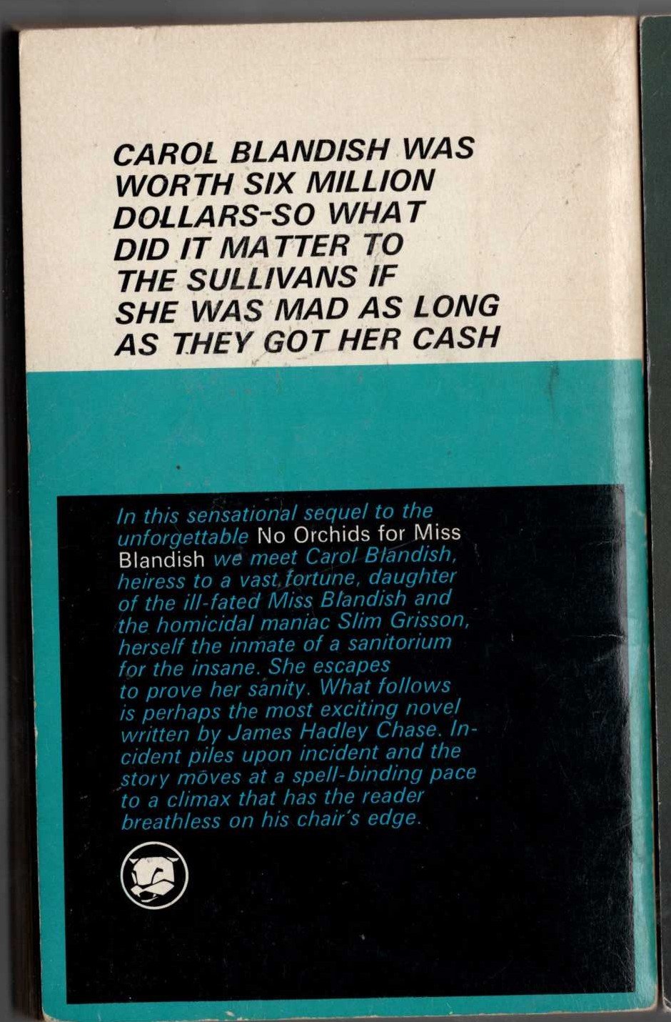 James Hadley Chase  THE FLESH OF THE ORCHID magnified rear book cover image