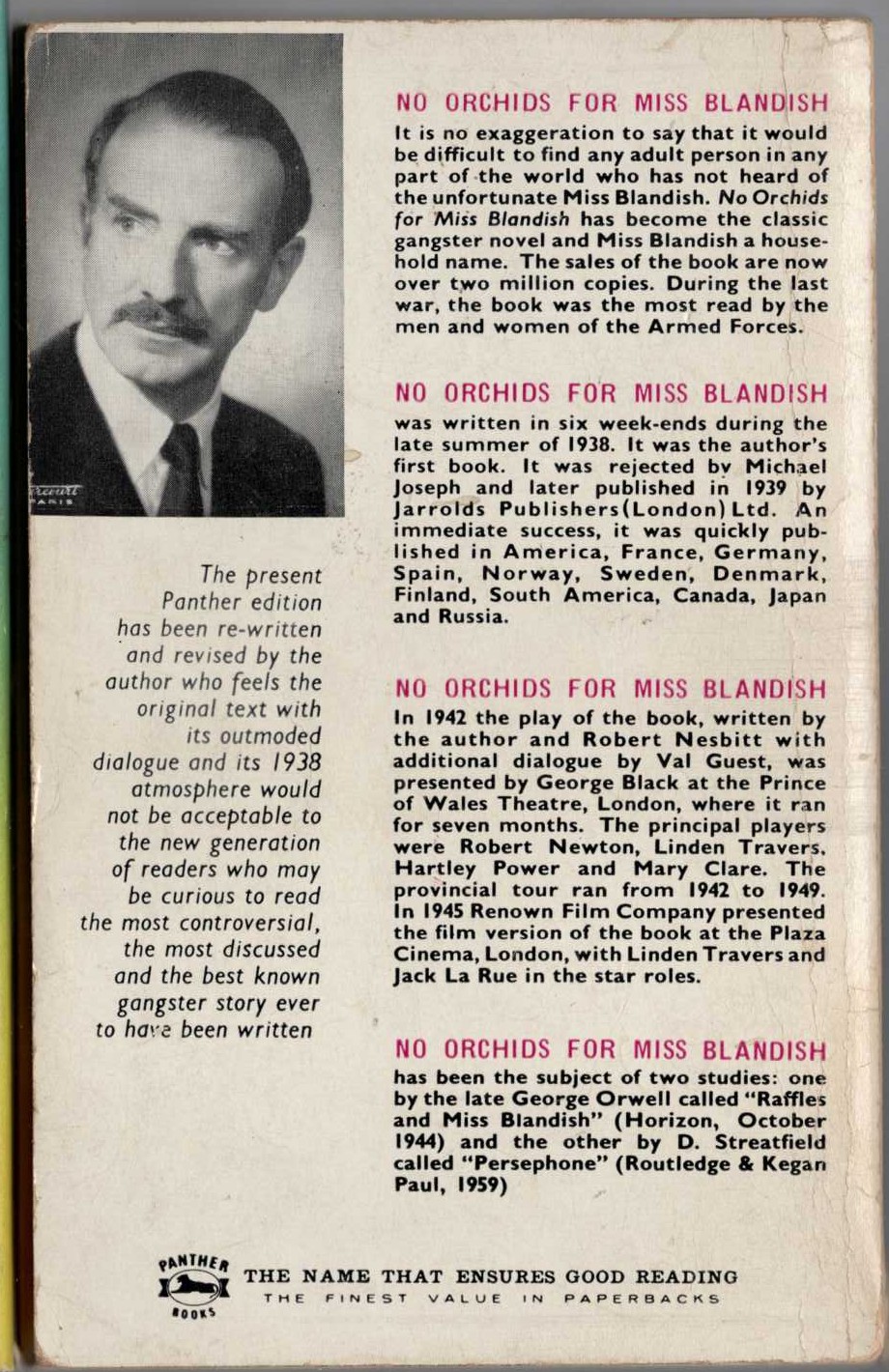 James Hadley Chase  NO ORCHIDS FOR MISS BLANDISH magnified rear book cover image