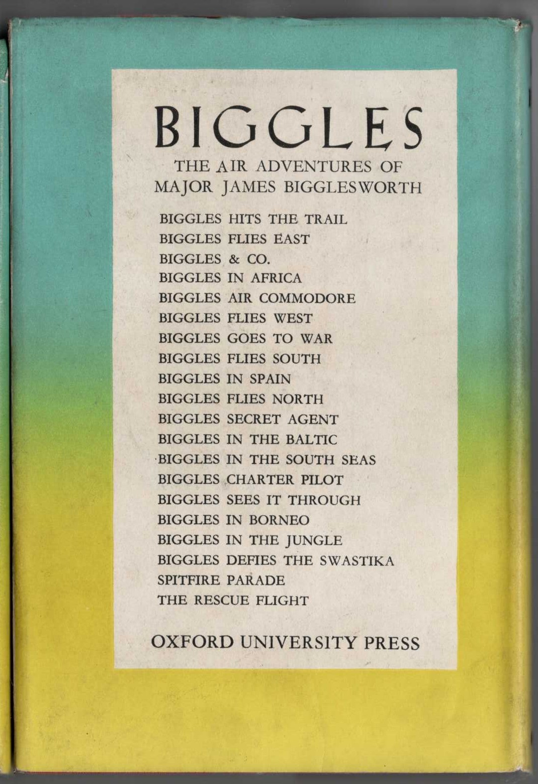 BIGGLES HITS THE TRAIL magnified rear book cover image