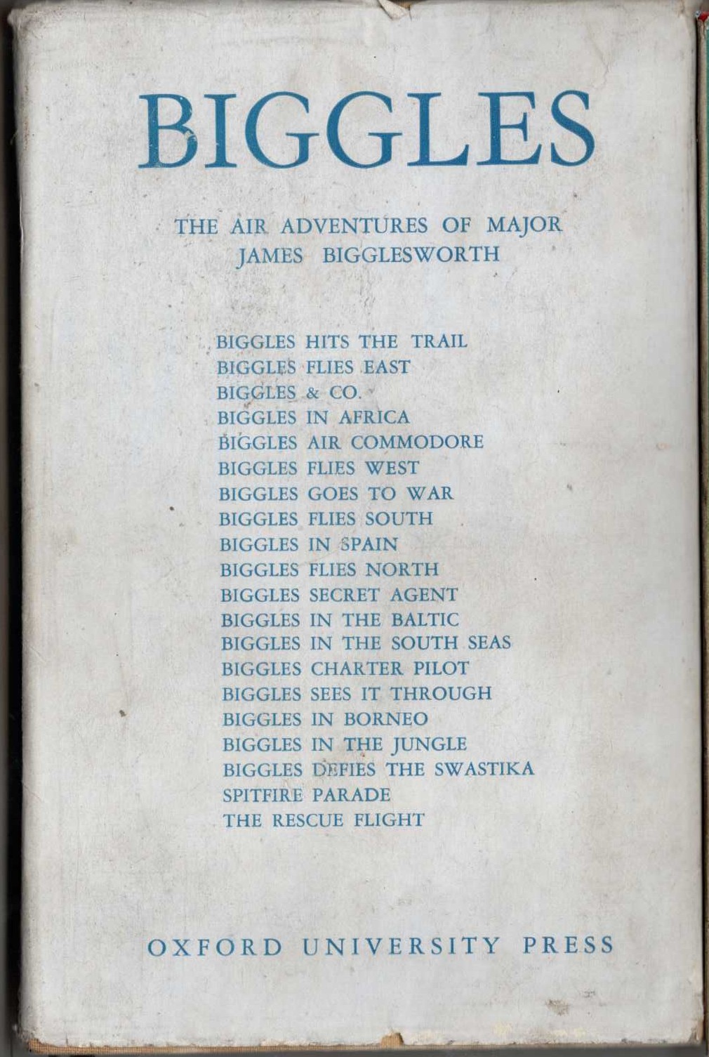 BIGGLES IN THE SOUTH SEAS magnified rear book cover image