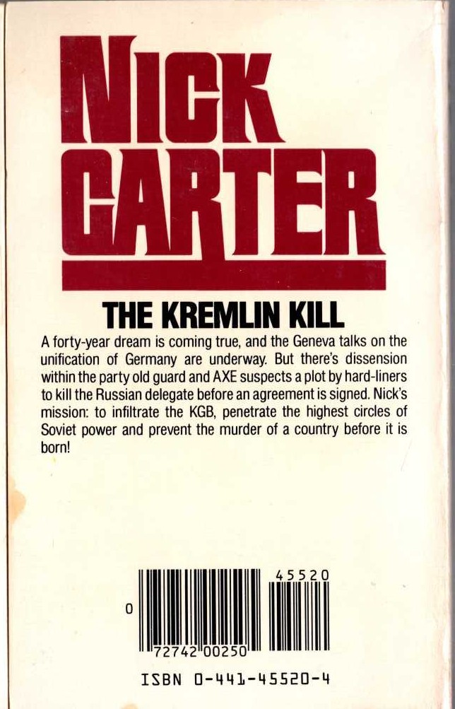 Nick Carter  THE KREMLIN KILL magnified rear book cover image