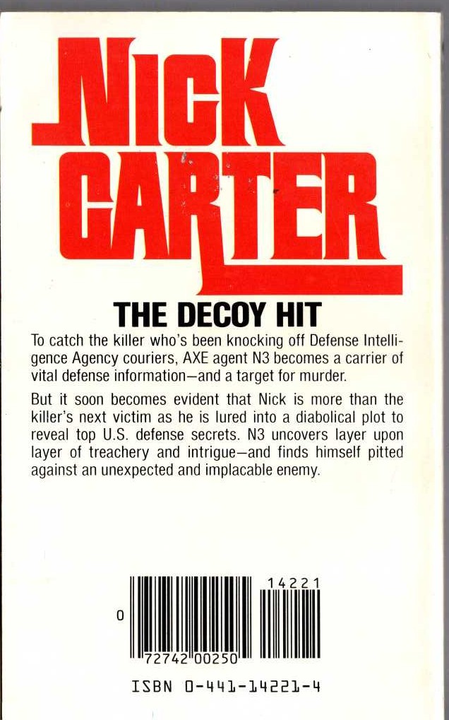 Nick Carter  THE DECOY HIT magnified rear book cover image