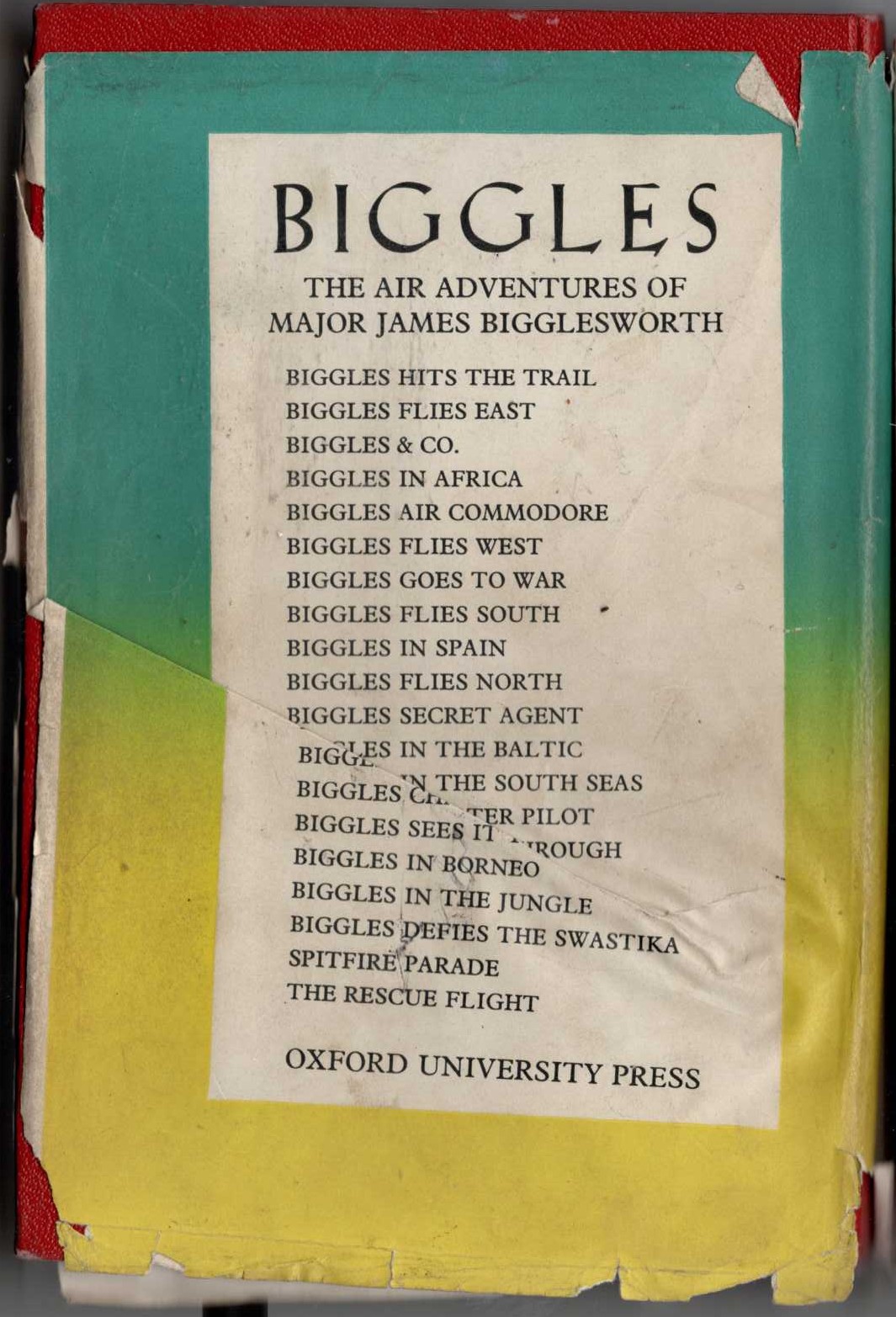 BIGGLES FLIES EAST magnified rear book cover image