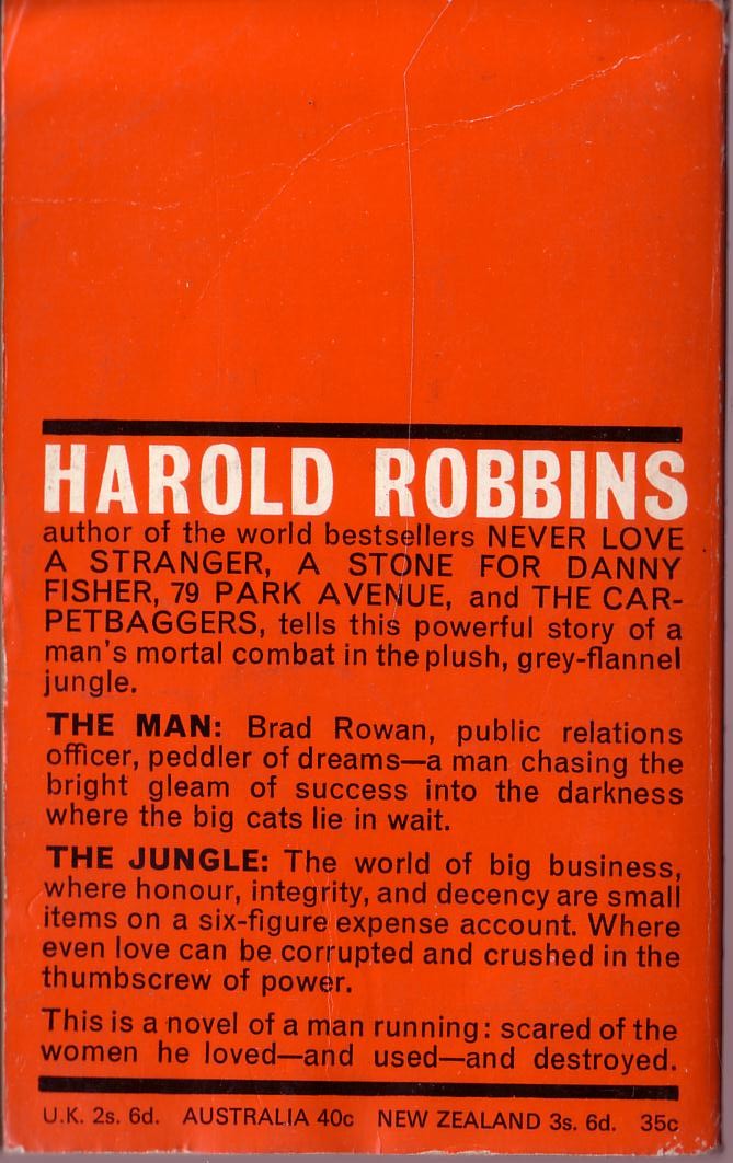 Harold Robbins  NEVER LEAVE ME magnified rear book cover image