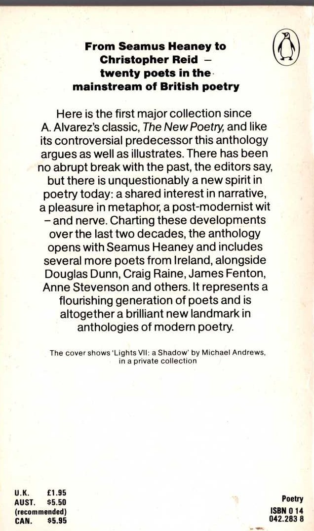 THE PENGUIN BOOK OF CONTEMPORARY BRITISH POETRY magnified rear book cover image