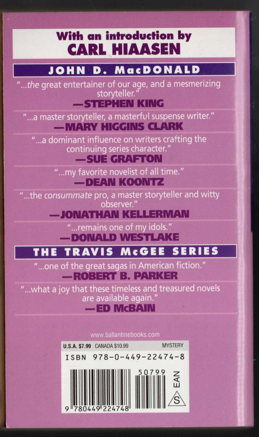 John D. MacDonald  THE LONG LAVENDER LOOK magnified rear book cover image