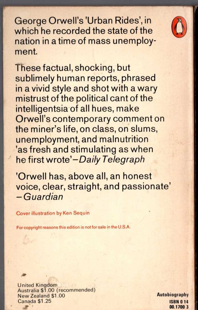 George Orwell  THE ROAD TO WIGAN PEIR magnified rear book cover image
