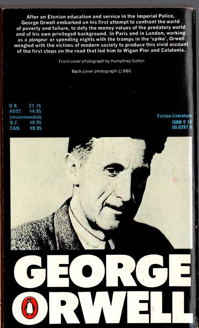 George Orwell  DOWN AND OUT IN PARIS AND LONDON magnified rear book cover image