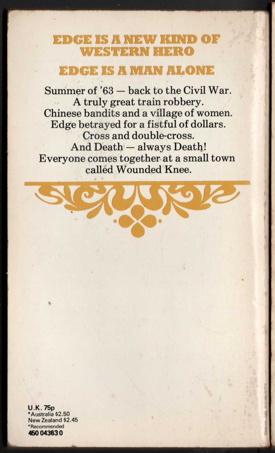 George G. Gilman  EDGE 8 SEVEN OUT OF HELL magnified rear book cover image