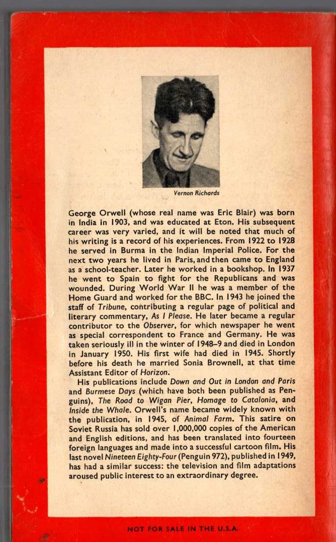 George Orwell  ANIMAL FARM magnified rear book cover image