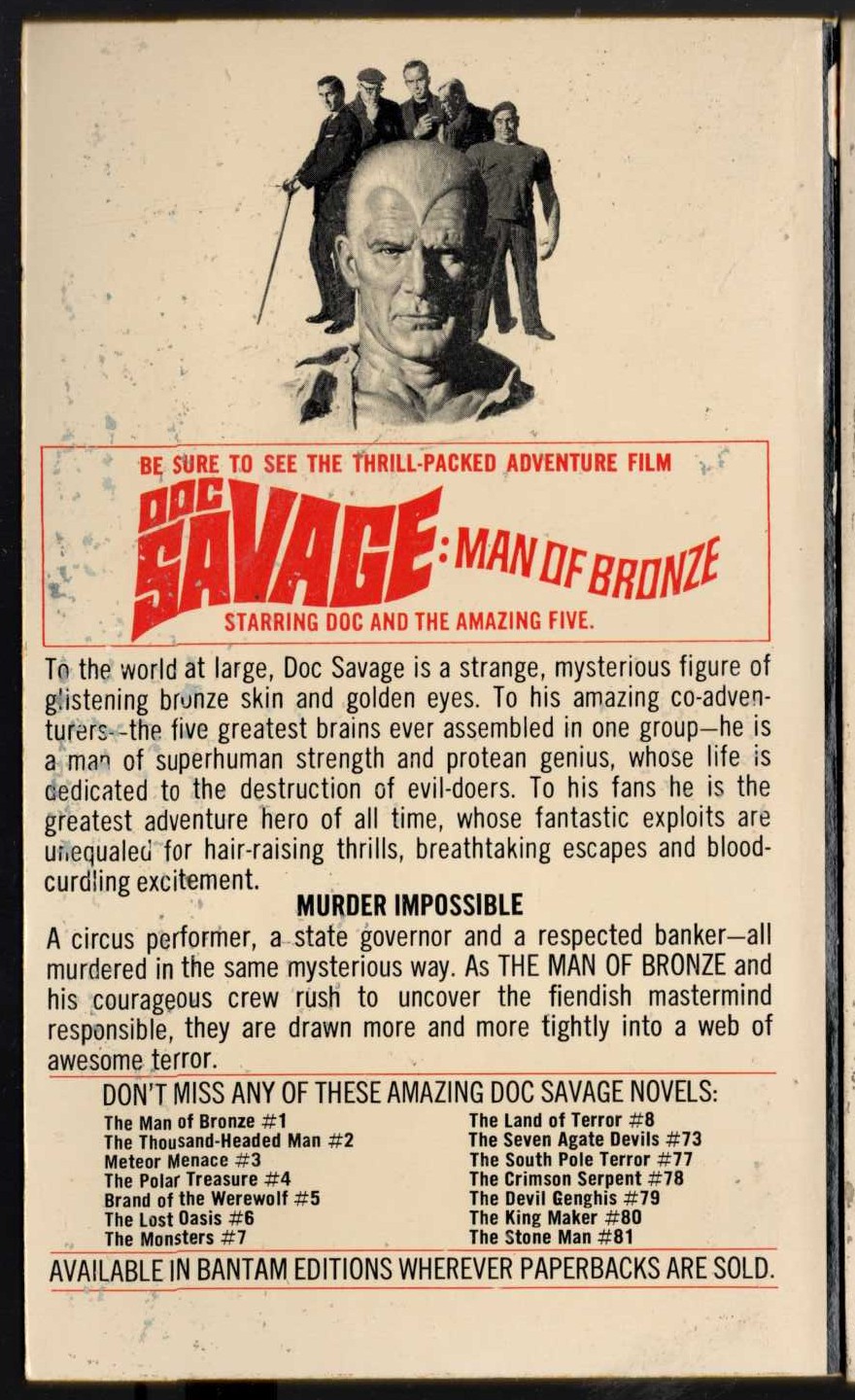 Kenneth Robeson  DOC SAVAGE: THE EVIL GNOME magnified rear book cover image