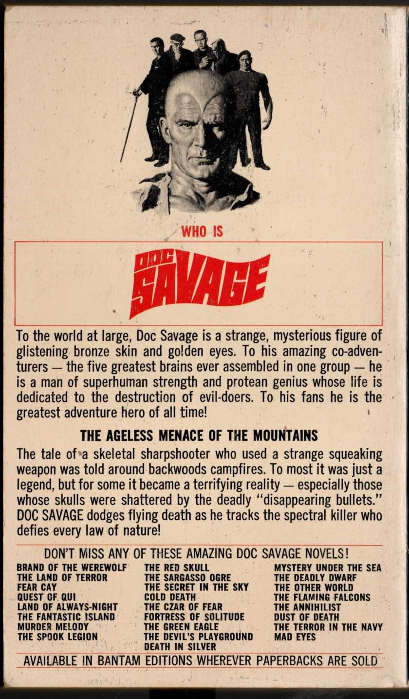 Kenneth Robeson  DOC SAVAGE: THE SQUEAKING GOBLIN magnified rear book cover image