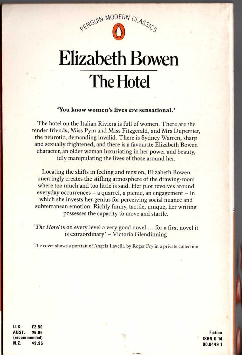 Elizabeth Bowen  THE HOTEL magnified rear book cover image