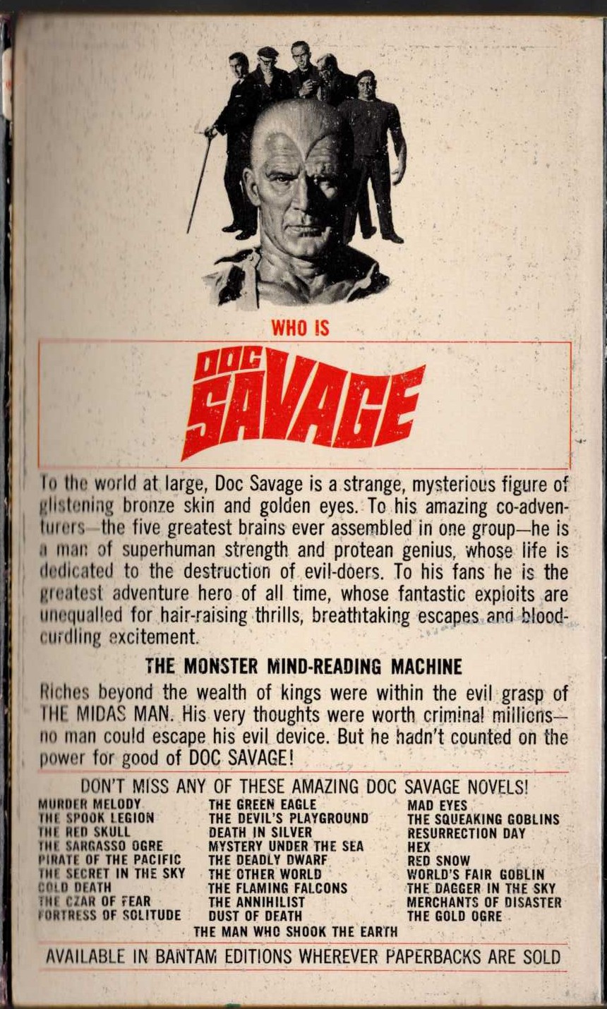 Kenneth Robeson  DOC SAVAGE: THE MIDAS MAN magnified rear book cover image