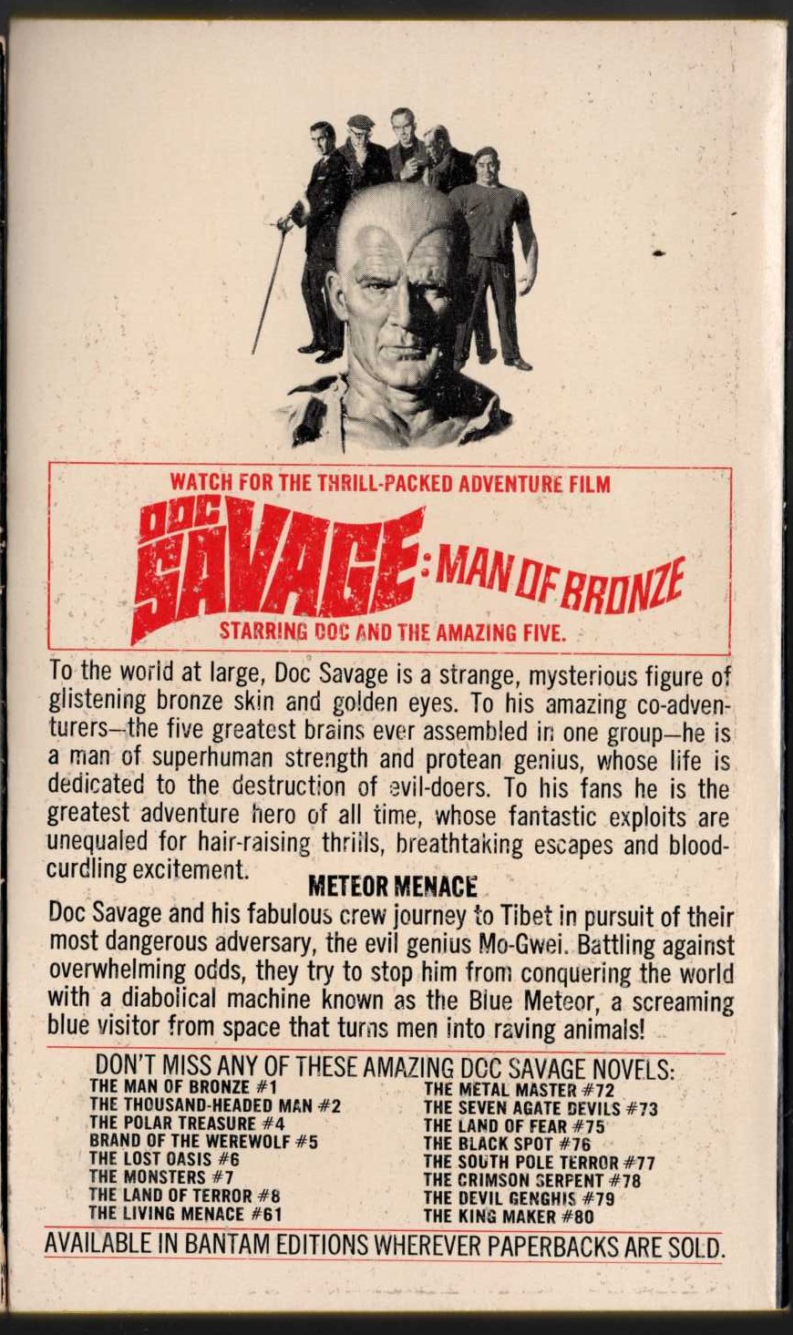 Kenneth Robeson  DOC SAVAGE: METEOR MENACE magnified rear book cover image