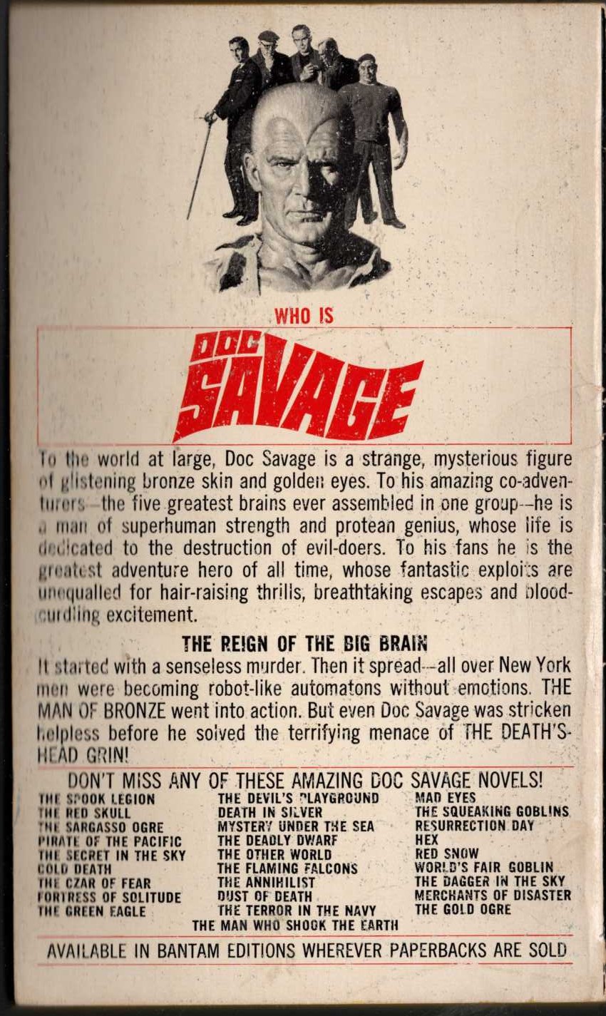 Kenneth Robeson  DOC SAVAGE: THE MEN WHO SMILED NO MORE magnified rear book cover image