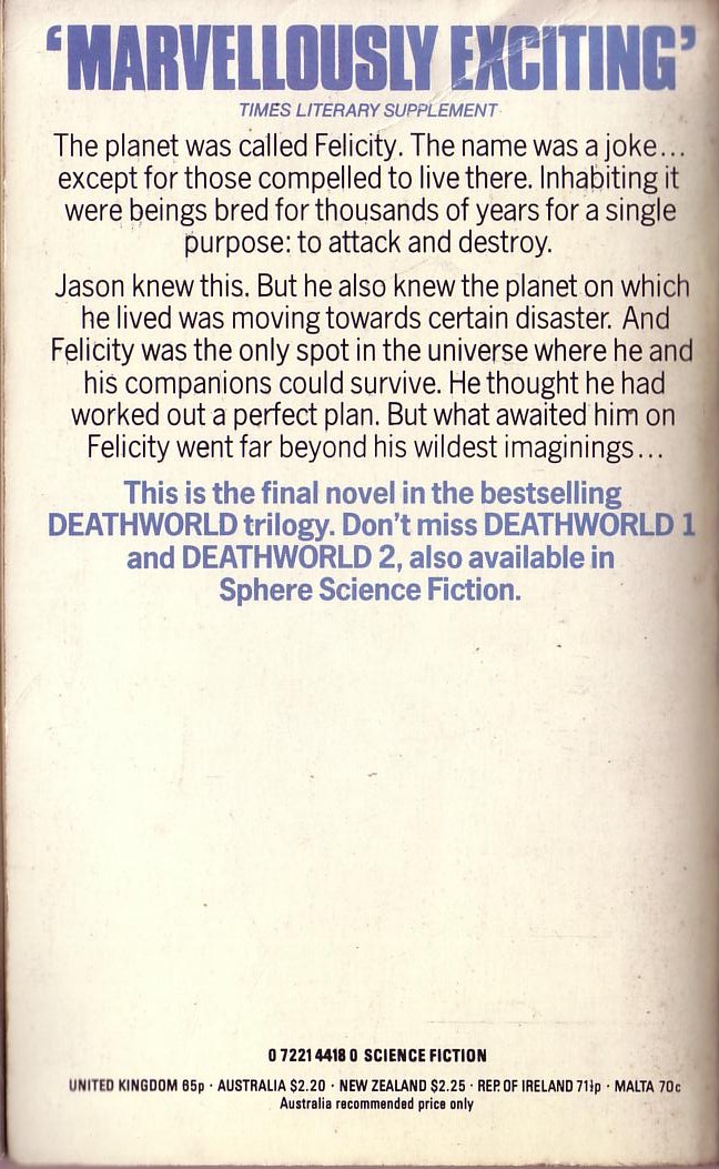 Harry Harrison  DEATHWORLD 3 magnified rear book cover image