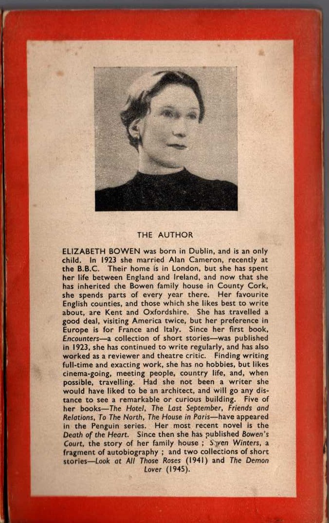 Elizabeth Bowen  TO THE NORTH magnified rear book cover image