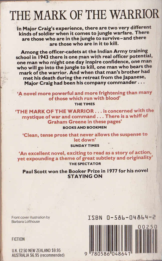 Paul Scott  THE MARK OF THE WARRIOR magnified rear book cover image