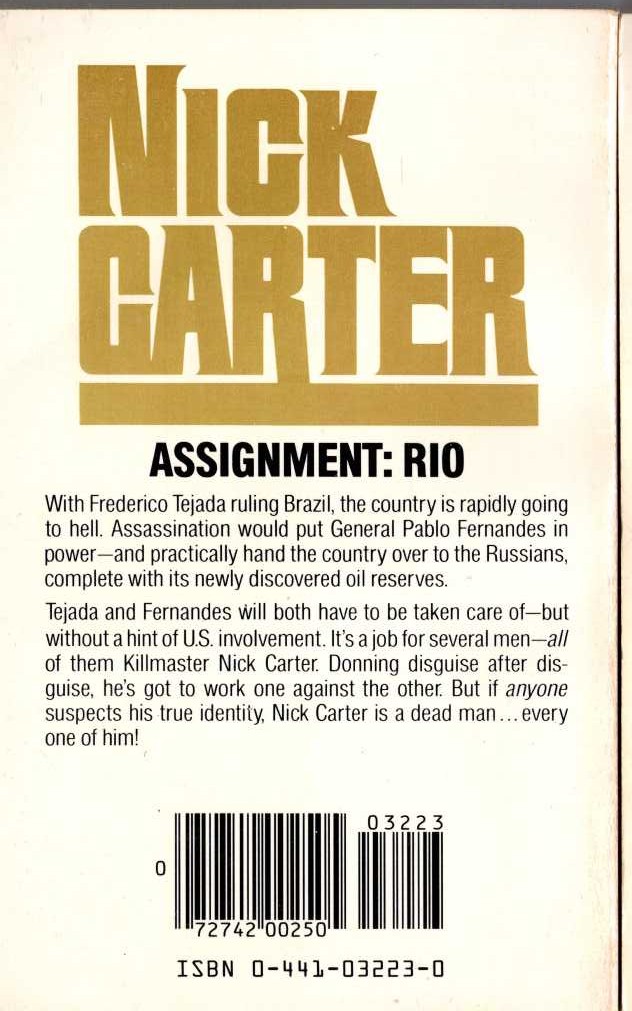 Nick Carter  ASSIGNMENT RIO magnified rear book cover image