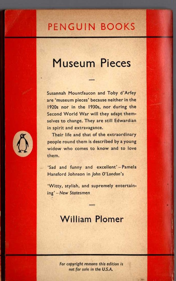 William Plomer  MUSEUM PIECES magnified rear book cover image
