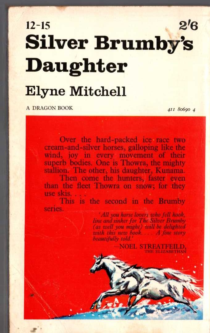 Elyne Mitchell  SILVER BRUMBY'S DAUGHTER magnified rear book cover image