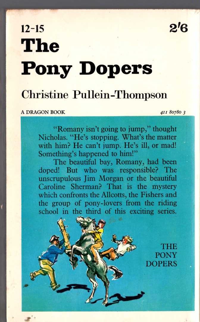 Christine Pullein-Thompson  THE PONY DOPERS magnified rear book cover image