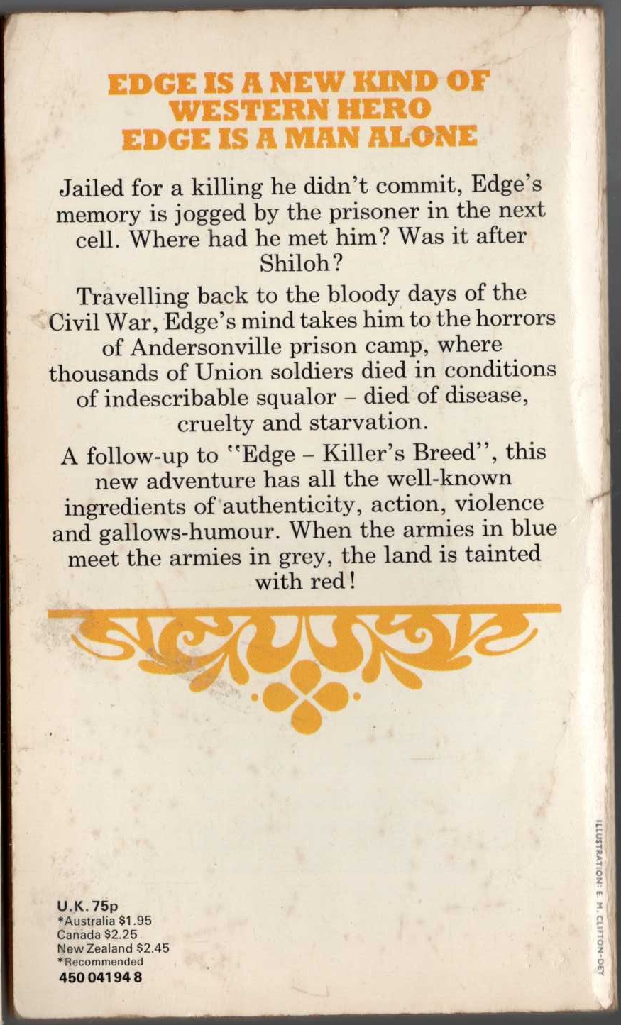 George G. Gilman  EDGE 6: THE BLUE, THE GREY AND THE RED magnified rear book cover image