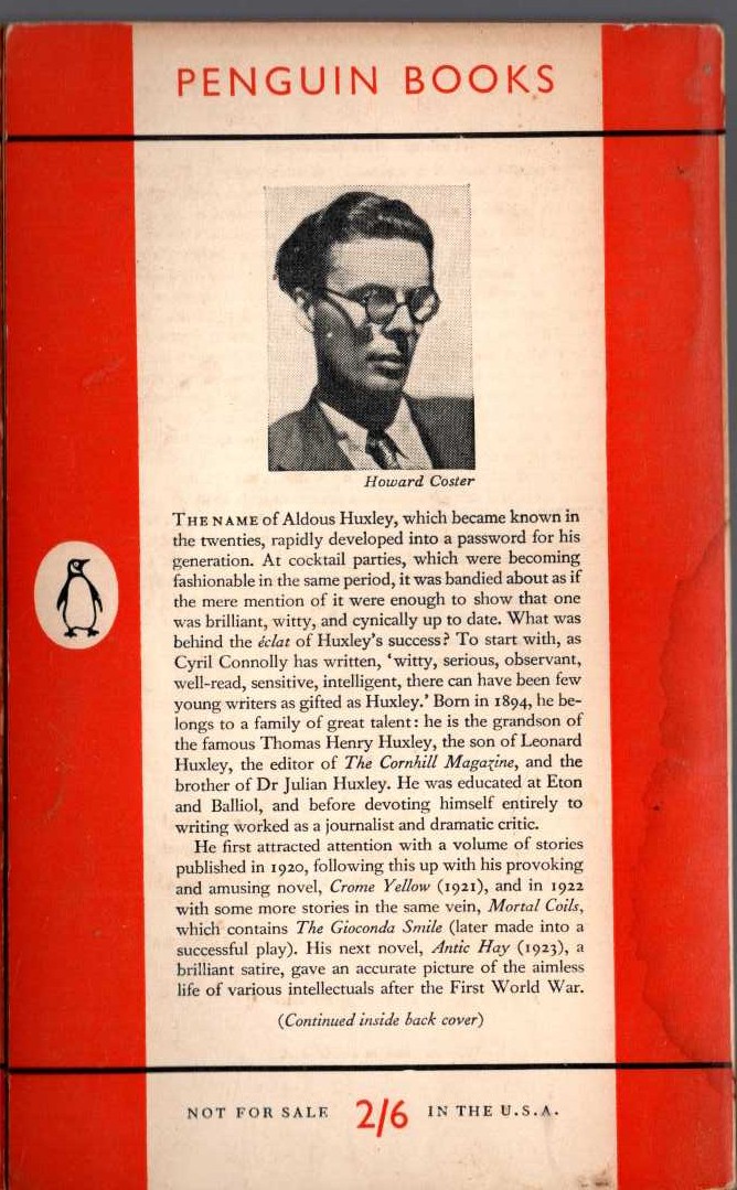 Aldous Huxley  CROME YELLOW magnified rear book cover image