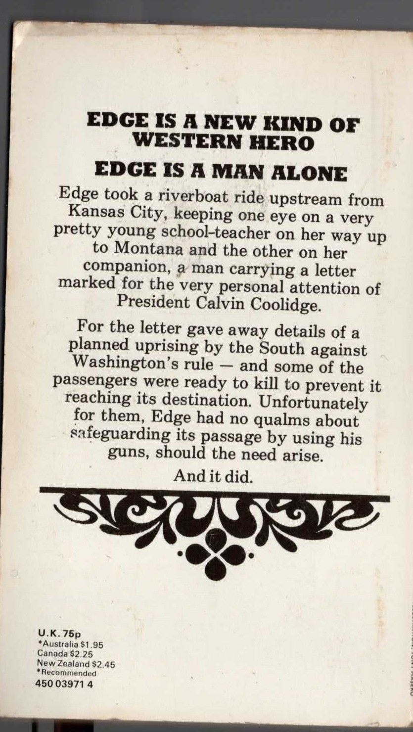 George G. Gilman  EDGE 23: ECHOES OF WAR magnified rear book cover image