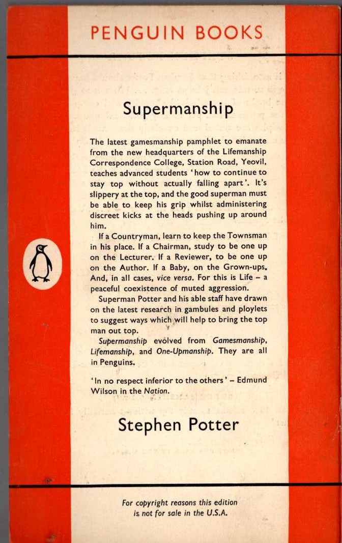 Stephen Potter  SUPERMANSHIP magnified rear book cover image