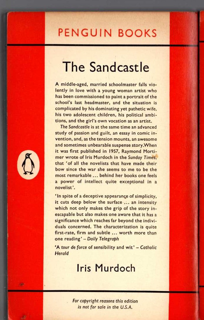 Iris Murdoch  THE SANDCASTLE magnified rear book cover image