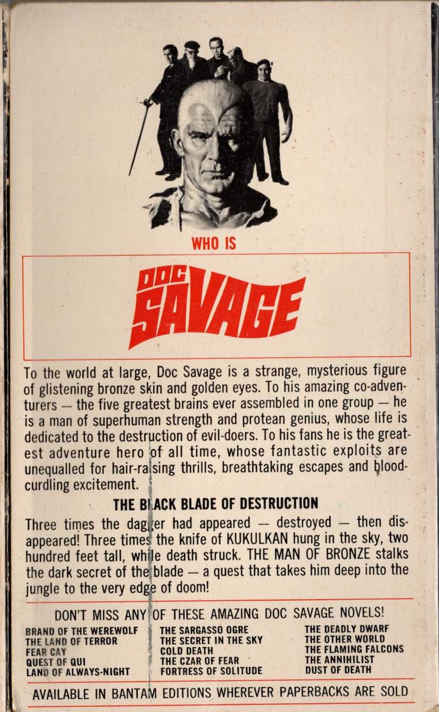 Kenneth Robeson  DOC SAVAGE: THE DAGGER IN THE SKY magnified rear book cover image