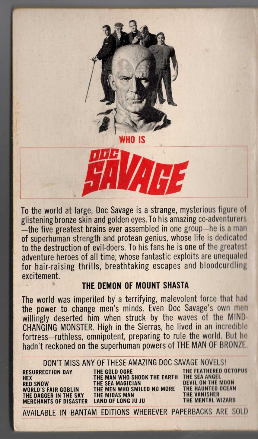 Kenneth Robeson  DOC SAVAGE: HE COULD STOP THE WORLD magnified rear book cover image