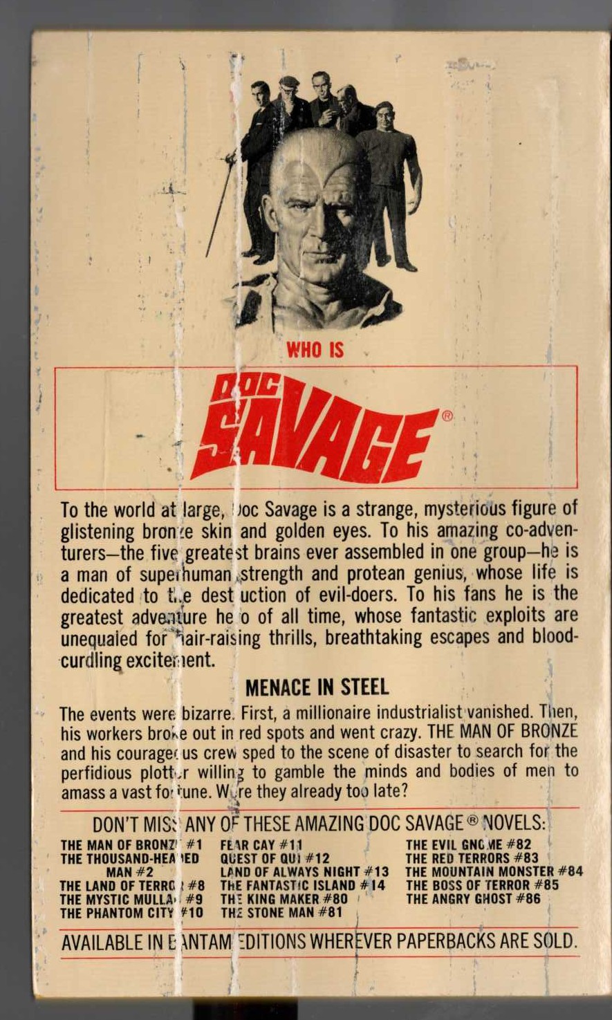 Kenneth Robeson  DOC SAVAGE: THE SPOTTED MEN magnified rear book cover image