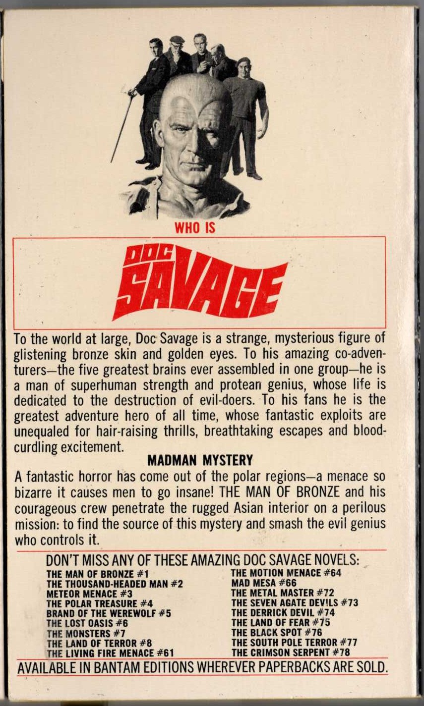 Kenneth Robeson  DOC SAVAGE: THE DEVIL GENGHIS magnified rear book cover image