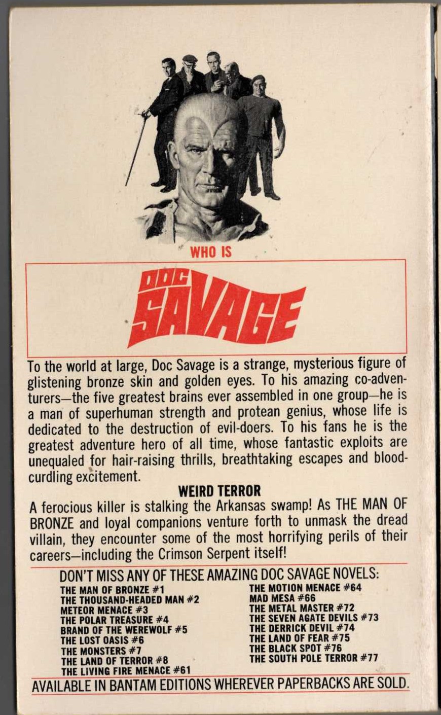 Kenneth Robeson  DOC SAVAGE: THE CRIMSON SERPENT magnified rear book cover image