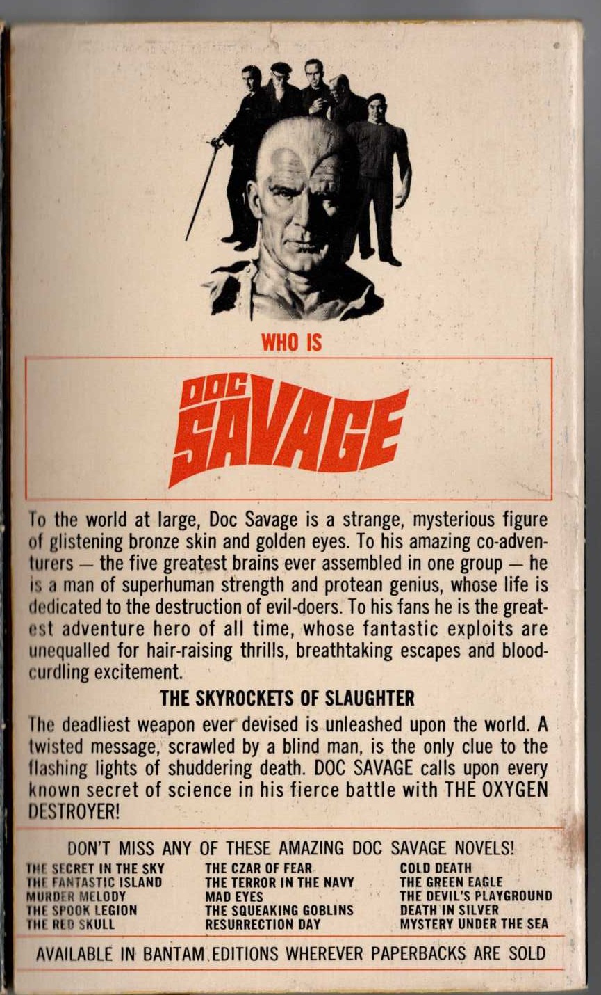 Kenneth Robeson  DOC SAVAGE: MERCHANTS OF DISASTER magnified rear book cover image