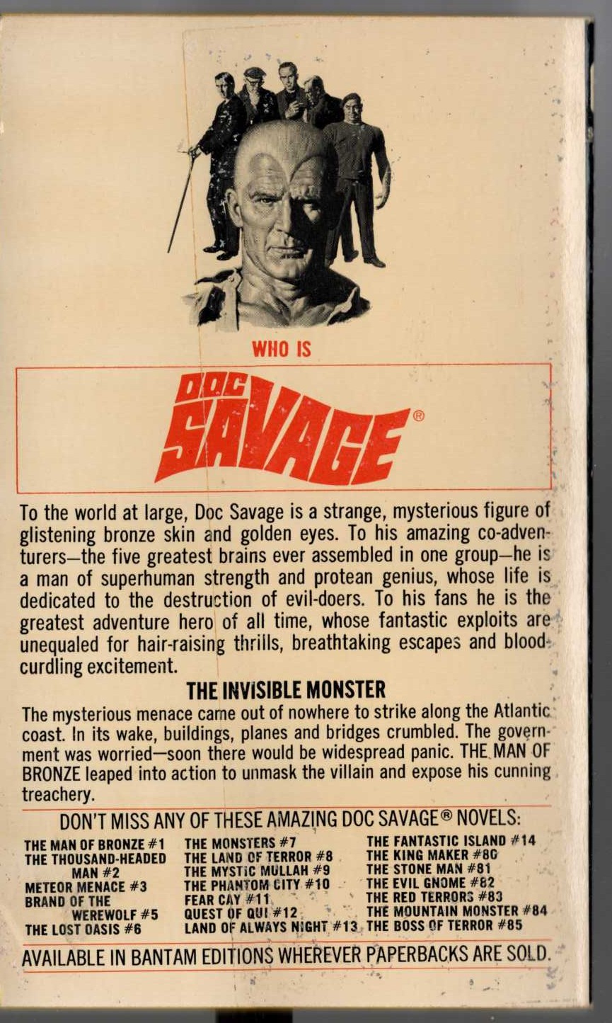 Kenneth Robeson  DOC SAVAGE: THE ANGRY GHOST magnified rear book cover image