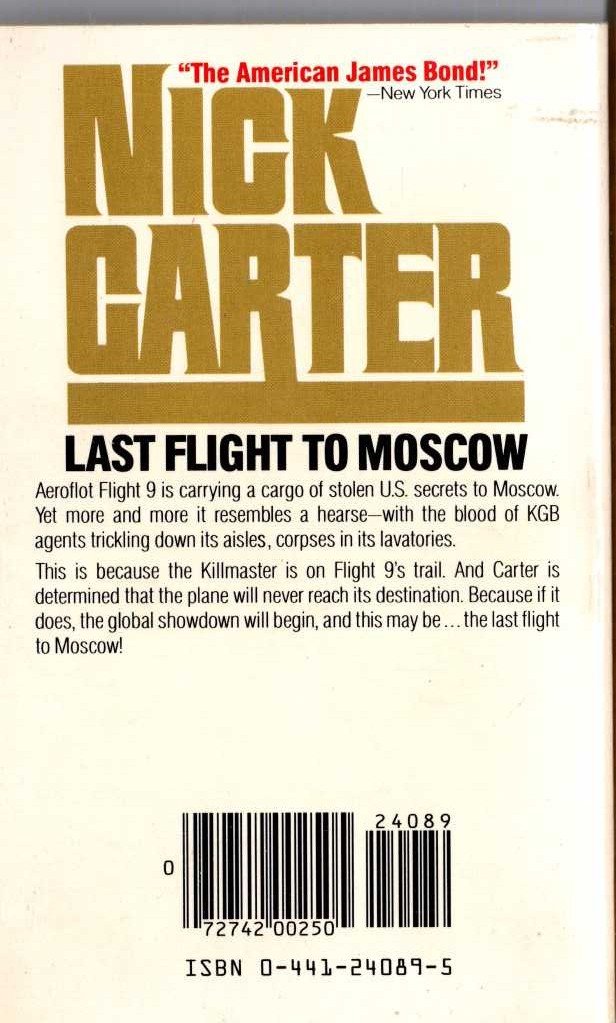 Nick Carter  LAST FLIGHT TO MOSCOW magnified rear book cover image