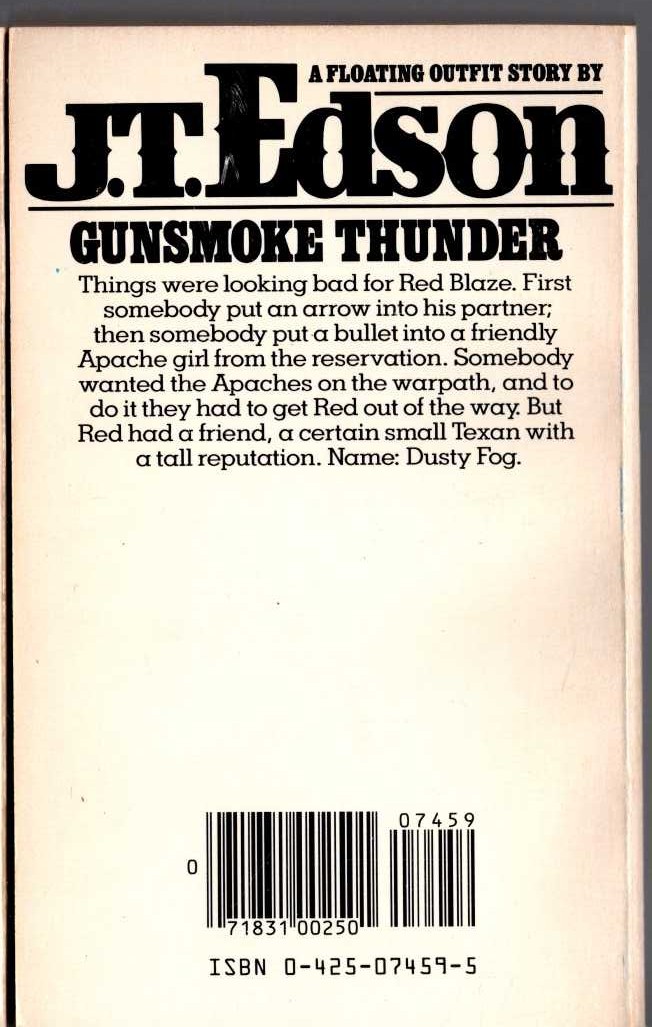 J.T. Edson  GUNSMOKE THUNDER magnified rear book cover image