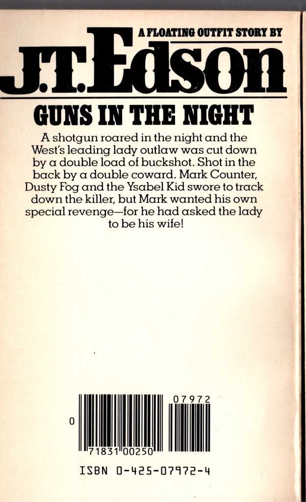 J.T. Edson  GUNS IN THE NIGHT magnified rear book cover image