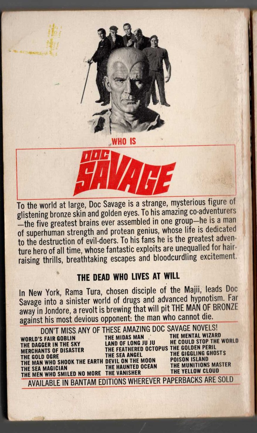 Kenneth Robeson  DOC SAVAGE: THE MAJII magnified rear book cover image