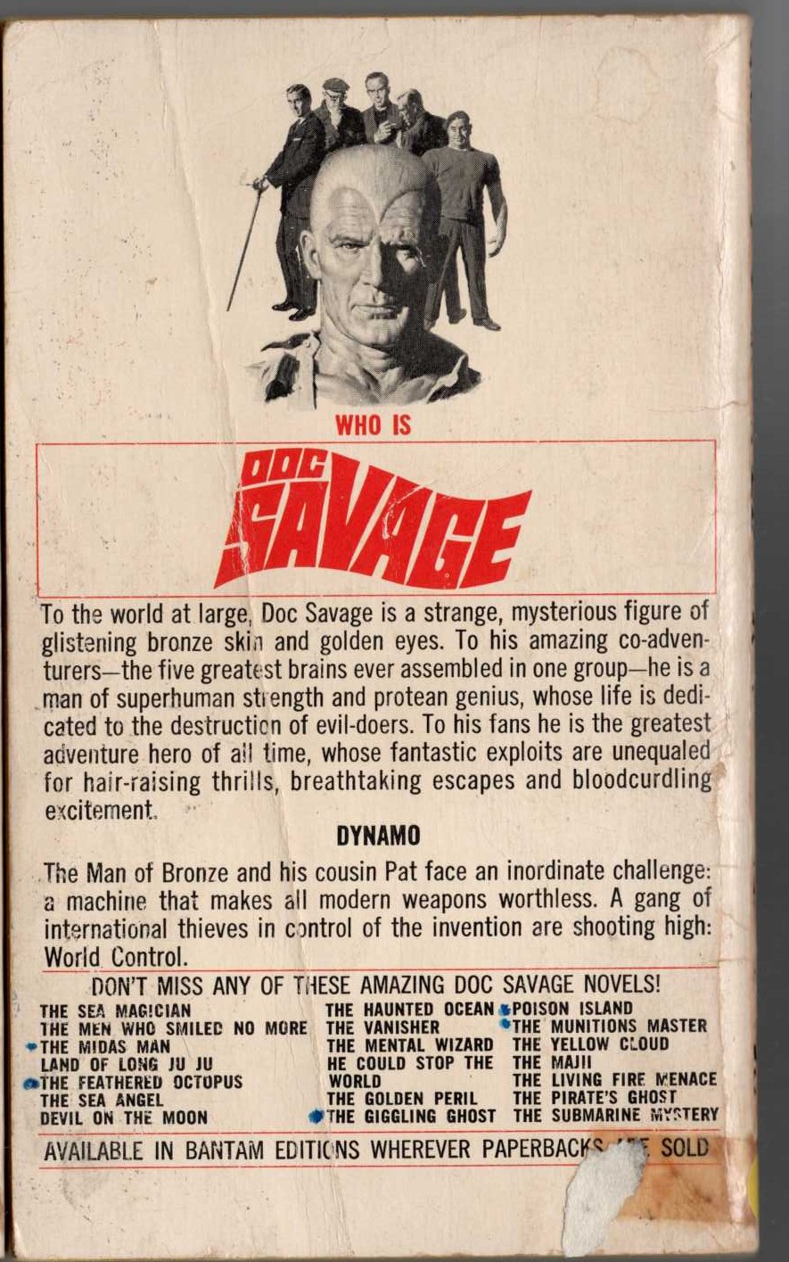 Kenneth Robeson  DOC SAVAGE: THE MOTION MENACE magnified rear book cover image