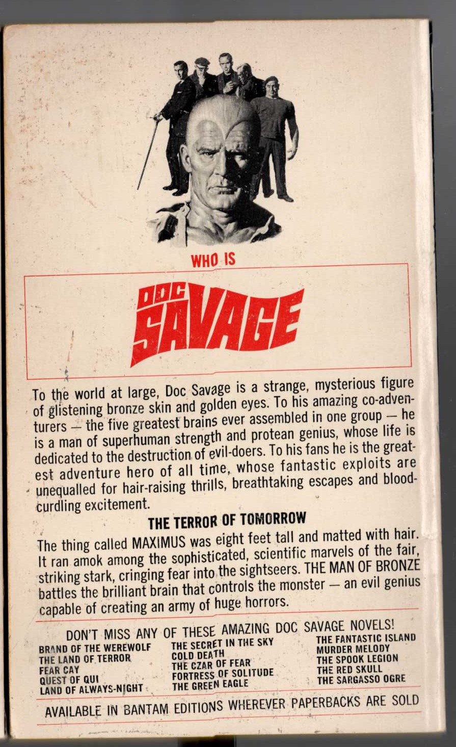 Kenneth Robeson  DOC SAVAGE: WORLD'S FAIR GOBLIN magnified rear book cover image