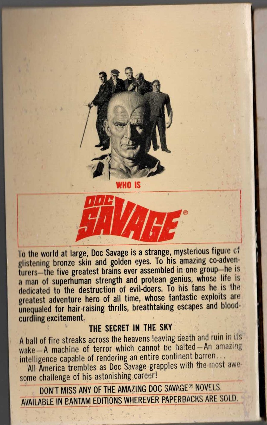 Kenneth Robeson  DOC SAVAGE: THE SECRET IN THE SKY magnified rear book cover image