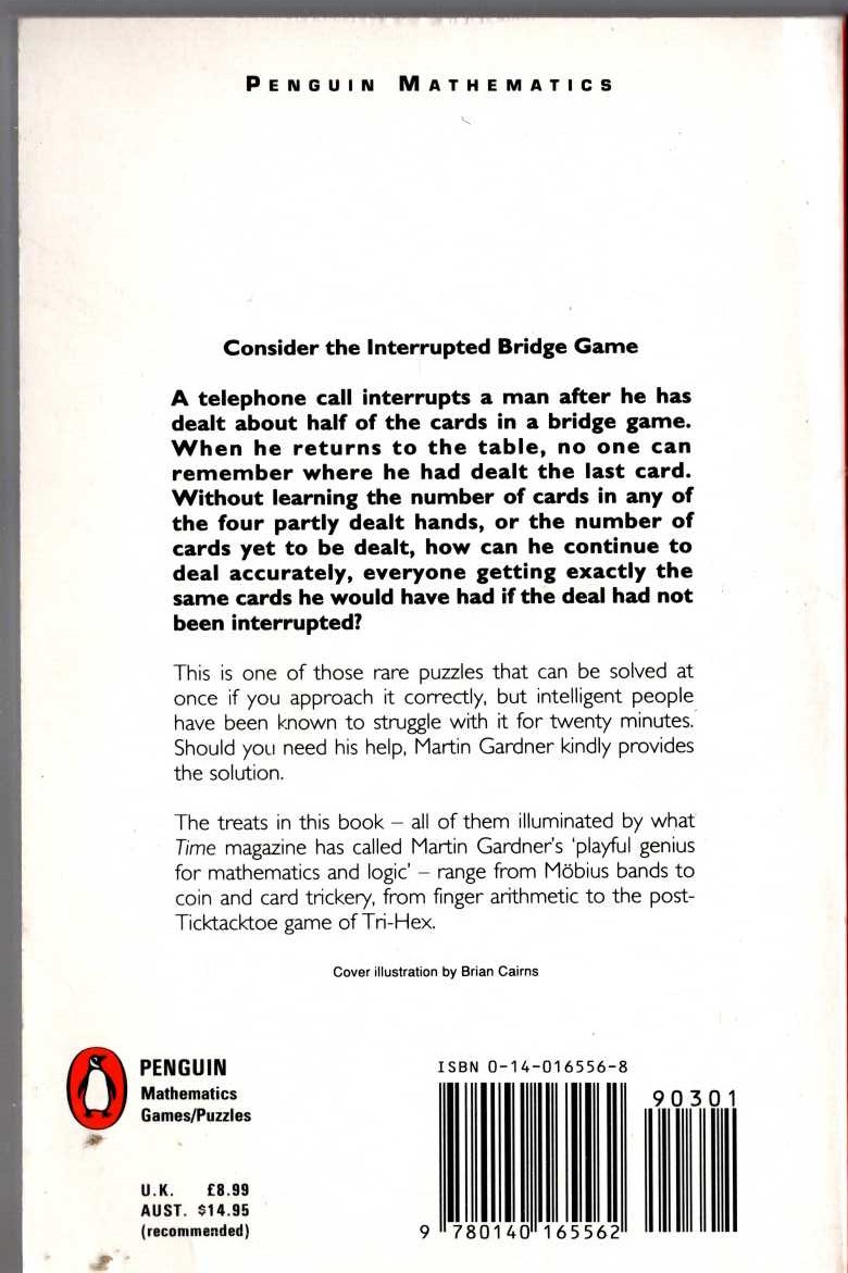 Martin Gardner  MATHEMATICAL MAGIC SHOW magnified rear book cover image