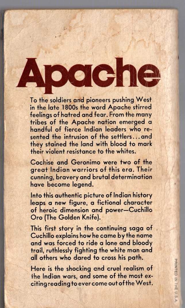 William M. James  APACHE 1: THE FIRST DEATH magnified rear book cover image