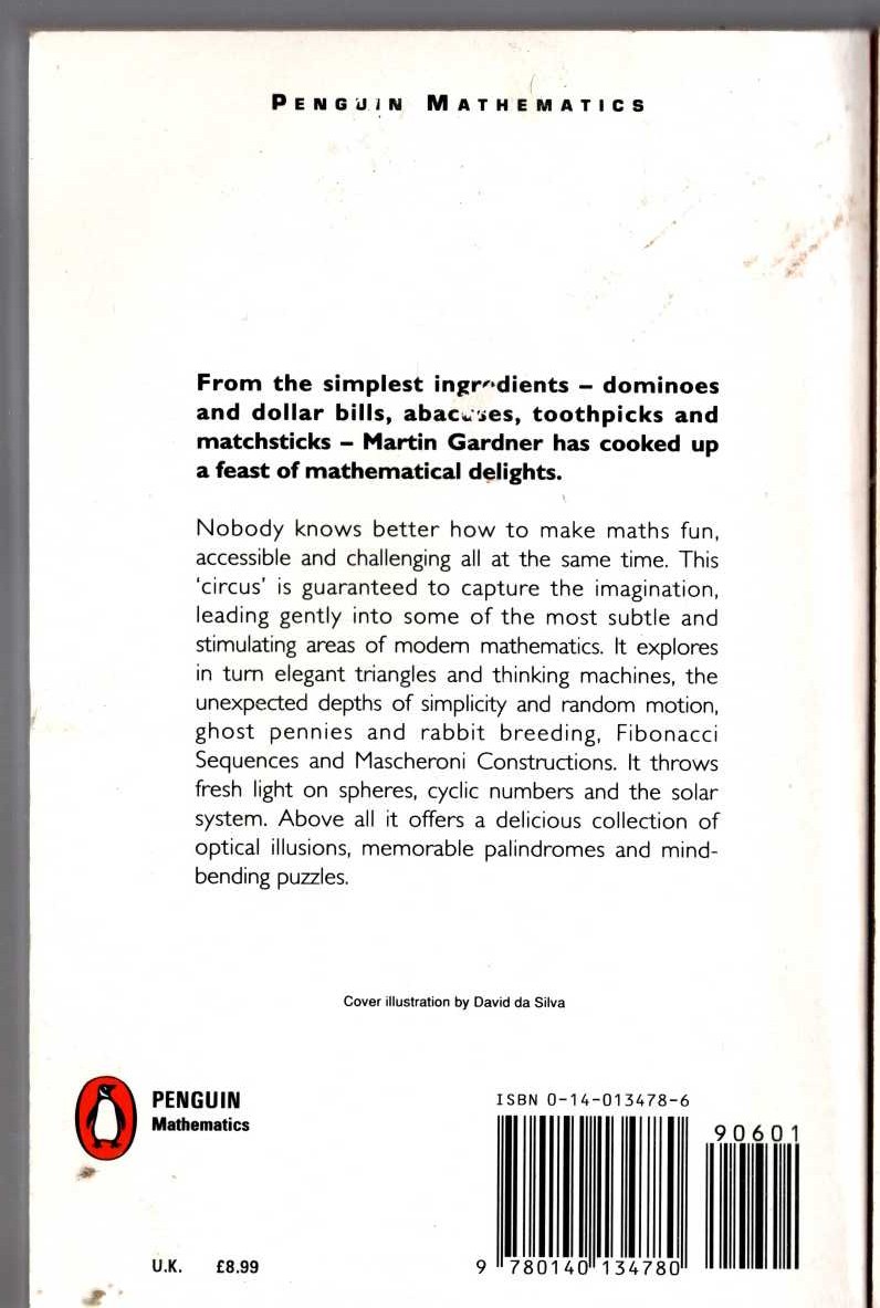 Martin Gardner  MATHEMATICAL CIRCUS magnified rear book cover image