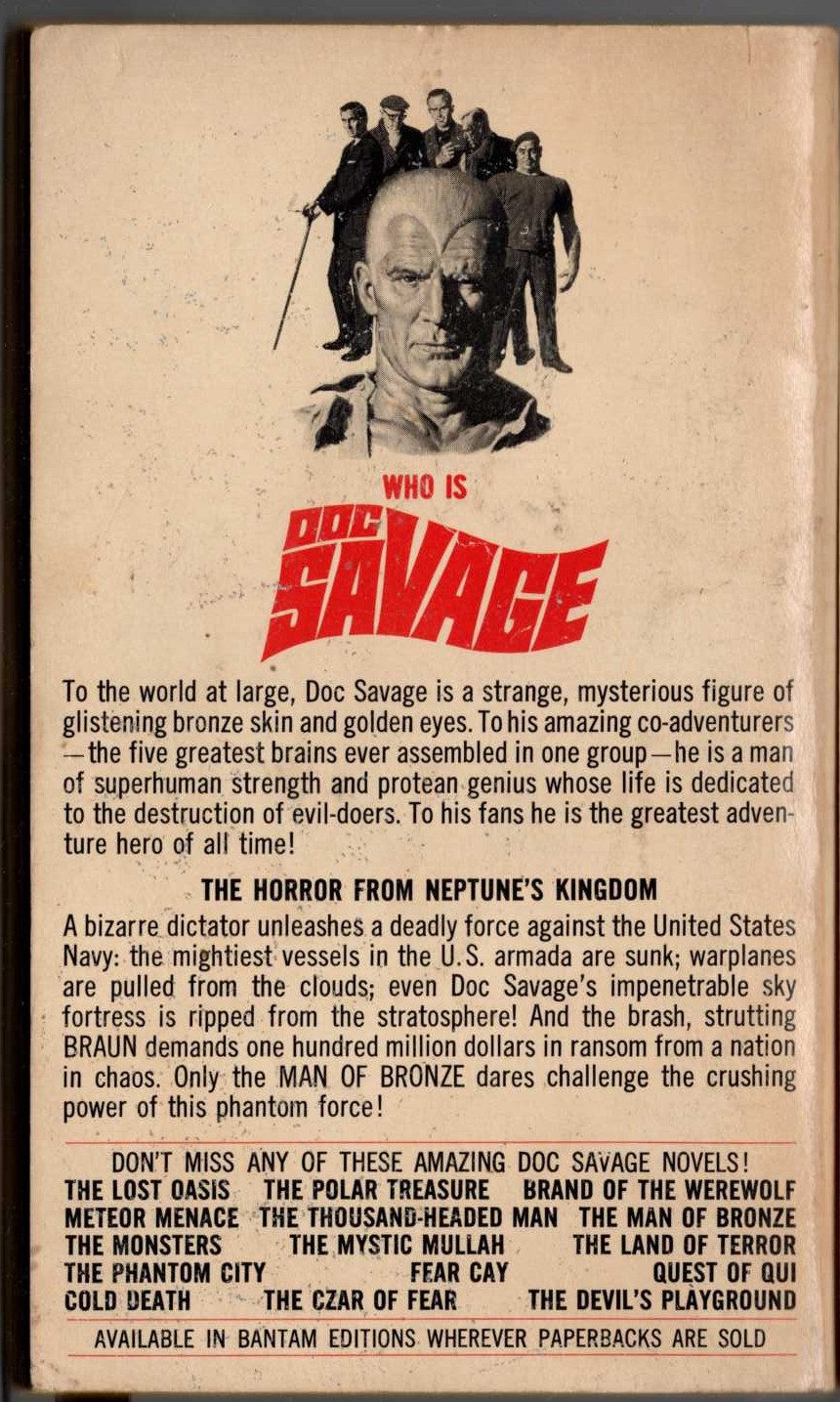 Kenneth Robeson  DOC SAVAGE: THE TERROR IN THE NAVY magnified rear book cover image